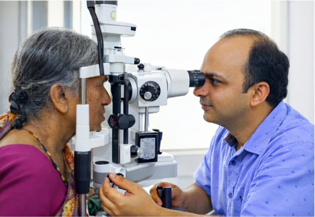 Doctor at Wankhade Netralaya performing eye examination